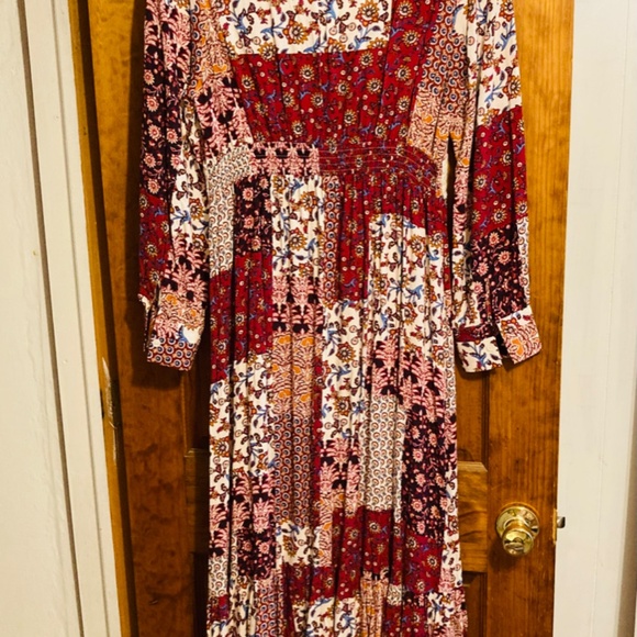 Patchwork Maxi Dress long Sleeve sz L 8-10/12 - Picture 5 of 10